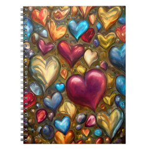 Whimsical Colourful Jewel Toned Heart Print Notebook