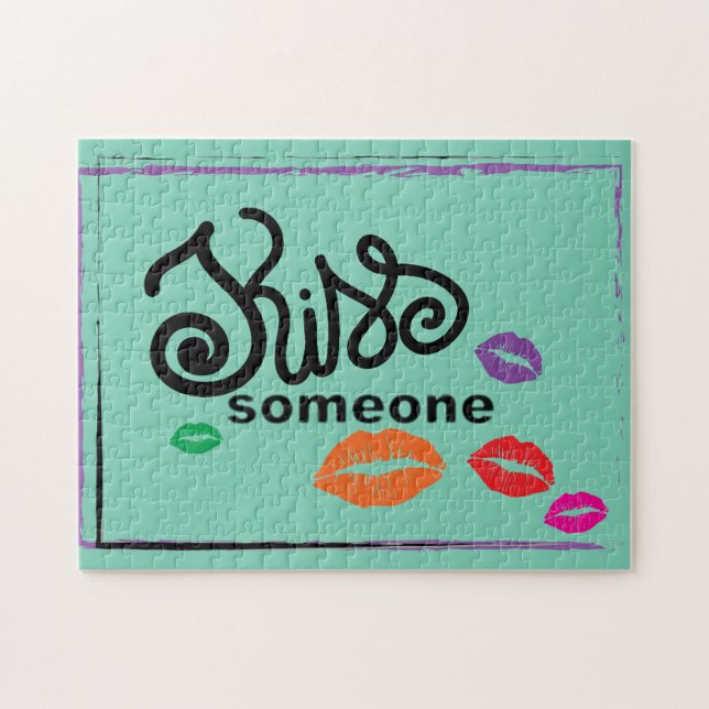 Whimsical Colourful KISSES illustration Jigsaw Puzzle (Horizontal)