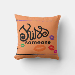 Whimsical Colourful KISSES illustration Throw Pillow