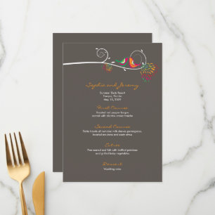 Whimsical Colourful Kissing Summer Birds Wedding Menu