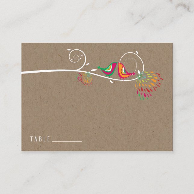 Whimsical Colourful Kissing Summer Birds Wedding Place Card (Front)