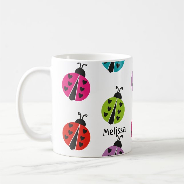 Whimsical Colourful Ladybug Personalized  Coffee Mug (Left)