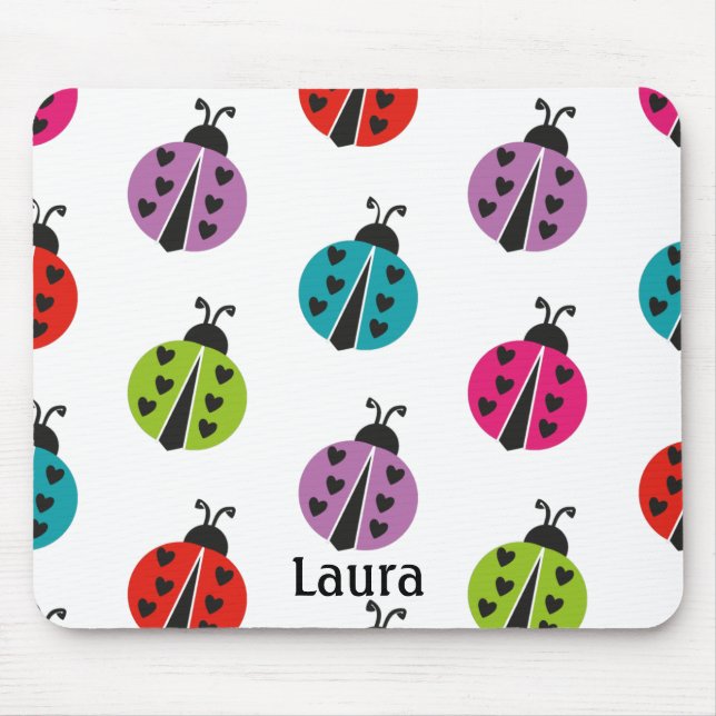 Whimsical Colourful Ladybug Personalized Mouse Pad (Front)
