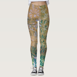 Whimsical Colourful Layered Painted Sheet Music Leggings