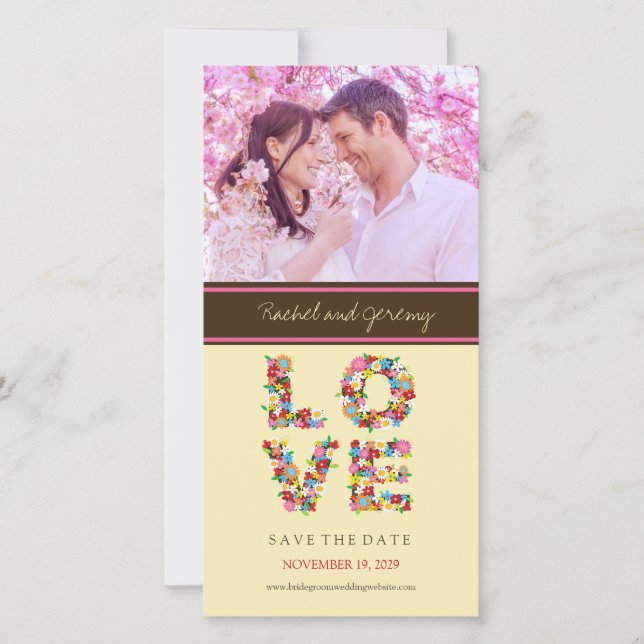 Whimsical Colourful LOVE Spring Flowers Bloom Phot Save The Date (Front)