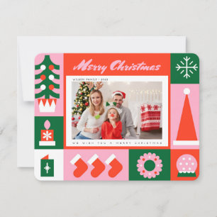 Whimsical Colourful Merry Christmas Photo Holiday Card