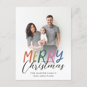Whimsical Colourful Merry Full Photo Bright Letter Holiday Postcard