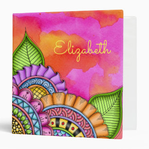 Whimsical Colourful Modern Floral Watercolor Binder