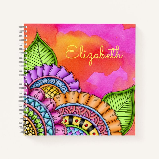 Whimsical Colourful Modern Floral Watercolor Notebook (Front)