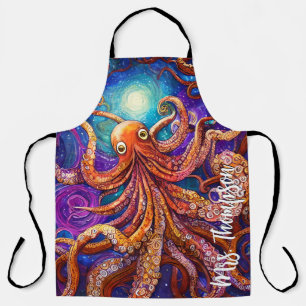 Whimsical Colourful Octopus with Personalized Name Apron