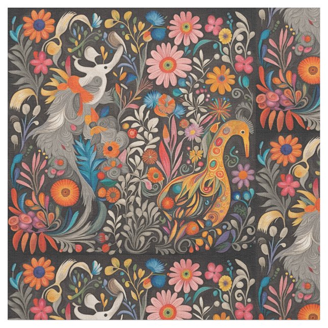 Whimsical Colourful Otomi Pattern  Fabric (Close Up)