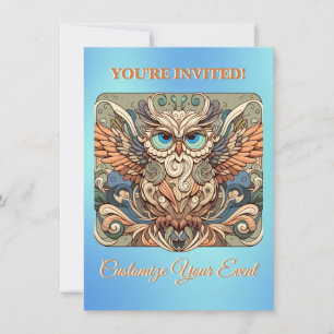 Whimsical Colourful Owl Personalized Invitation