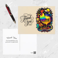 Whimsical Colourful Rooster Cartoon Thank You