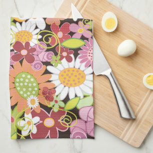 Whimsical Colourful Spring Flowers Floral Garden Kitchen Towel