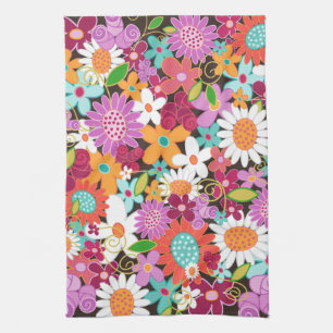 Whimsical Colourful Spring Flowers Floral Garden Kitchen Towel