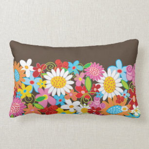 Whimsical Colourful Spring Flowers Garden Pillow