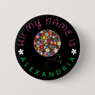 Whimsical Colourful Spring Flowers Girly Pop Tree 2 Inch Round Button