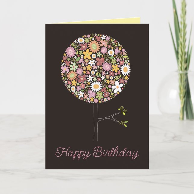 Whimsical Colourful Spring Flowers Pop Tree Nature Card (Front)