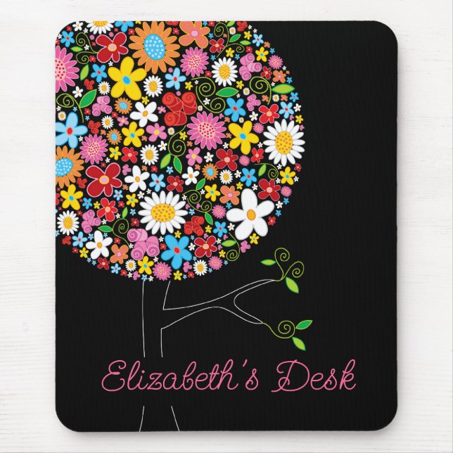 Whimsical Colourful Spring Flowers Sweet Pop Tree Mouse Pad (Front)