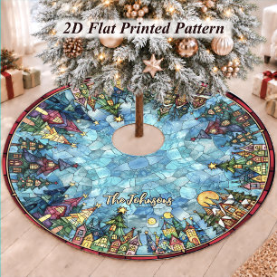 Whimsical Colourful Stained Glass Christmas Houses Brushed Polyester Tree Skirt