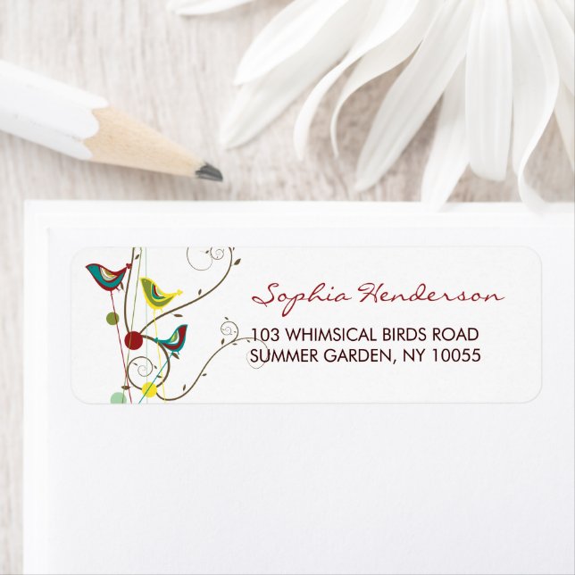 Whimsical Colourful Summer Birds And Swirls Addres (Insitu)