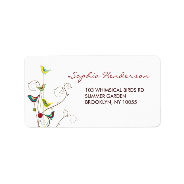 Whimsical Colourful Summer Birds And Swirls Addres Label (Front)