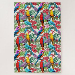 Whimsical Colourful Tropical Jungle Birds Difficul Jigsaw Puzzle