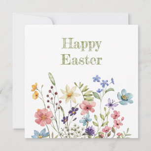 Whimsical Colourful Wildflower Bloom Happy Easter Holiday Card