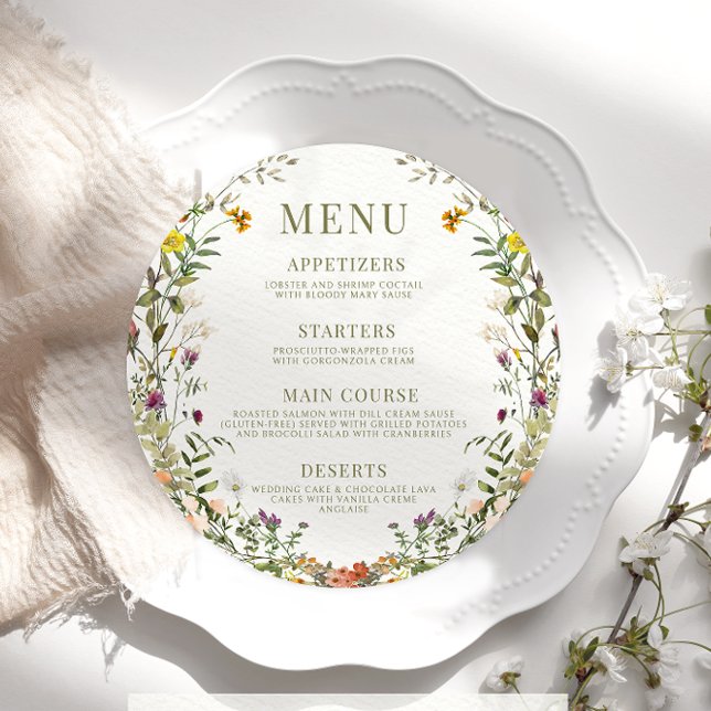 Whimsical colourful wildflower Menu Card For Plate (Creator Uploaded)