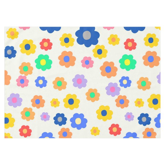 Whimsical Colourful Y2K Floral Retro Cheerful Tablecloth (Front (Horizontal))