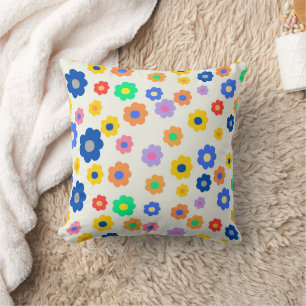 Whimsical Colourful Y2K Floral Retro Cheerful Throw Pillow