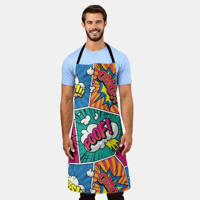 Whimsical Comic Explosion - Vibrant Pop Art Apron (Worn)