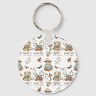 Whimsical "Compost Your Expectations" Frog & Cat P Keychain