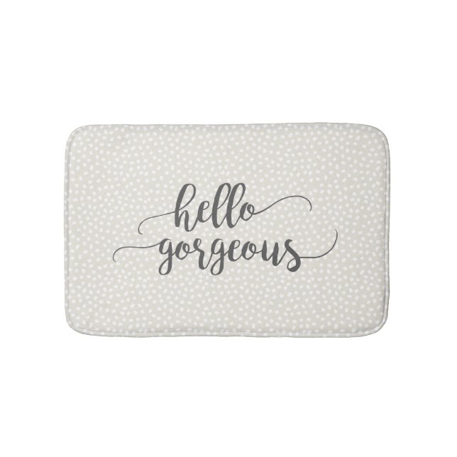 Whimsical Confetti Dots on Grey Hello Gorgeous Bath Mat (Front)