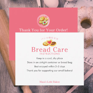 Whimsical Cookies Pink Bread Care Instructions Thank You Card
