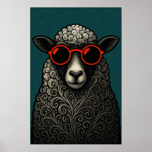 Whimsical Cool Curly Sheep Poster