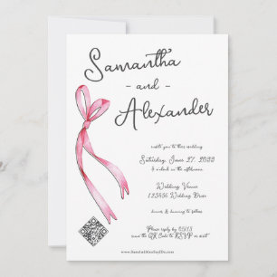 Whimsical Coquette Bow Glam Monogram Wedding Invitation