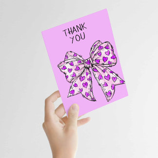 Whimsical Coquette Bow Heart Purple Any Occasion Card