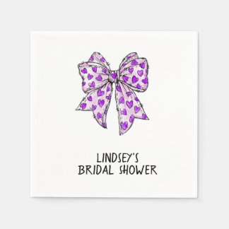 Whimsical Coquette Bow Lavender and Purple Hearts Napkin