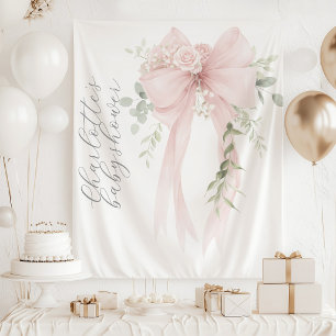 Whimsical Coquette Bow Script Baby Shower Tapestry