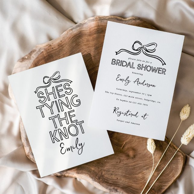 Whimsical coquette bow tying knot bridal shower invitation (Creator Uploaded)