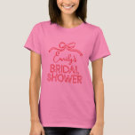 Whimsical coquette bow tying knot bridal shower T-Shirt<br><div class="desc">Whimsical coquette bow tying the knot modern boho elegant stylish handwritten bridal shower party favour decor matching t-shirt design. Contemporary red and pink collection.</div>