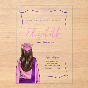 Whimsical Coquette Girl Graduation Party Acrylic Invitations