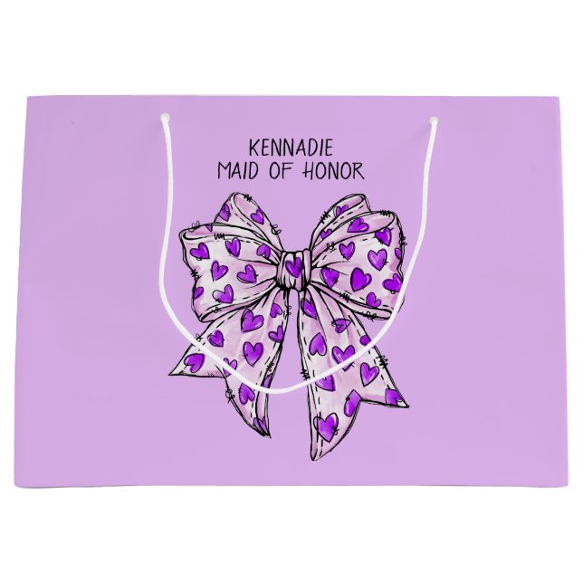 Whimsical Coquette Heart Bow Purple and Lavender Large Gift Bag (Front)