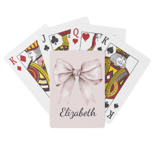 Whimsical coquette pink bow Personalized Name Playing Cards