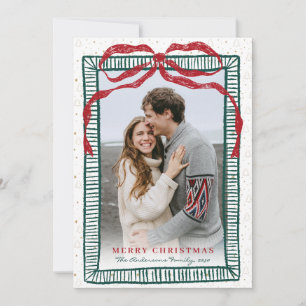 Whimsical Coquette Red Bow Christmas 1 Photo Holiday Card