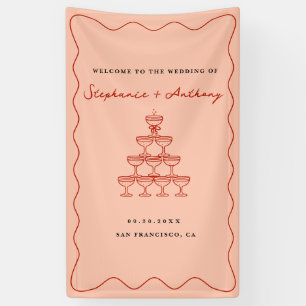 Whimsical Coral and Cherry Red Champagne Wedding Banner