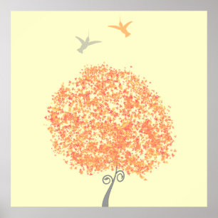Whimsical Coral and Grey Tree - matching invites Poster