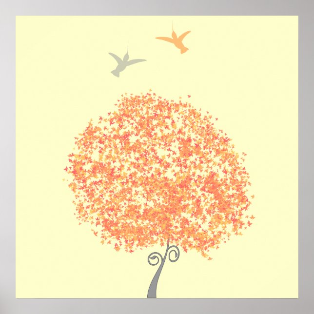 Whimsical Coral and Grey Tree - matching invites Poster (Front)