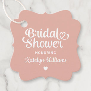 Whimsical Coral Rose Gold Heart Wedding Shower Favour Tags